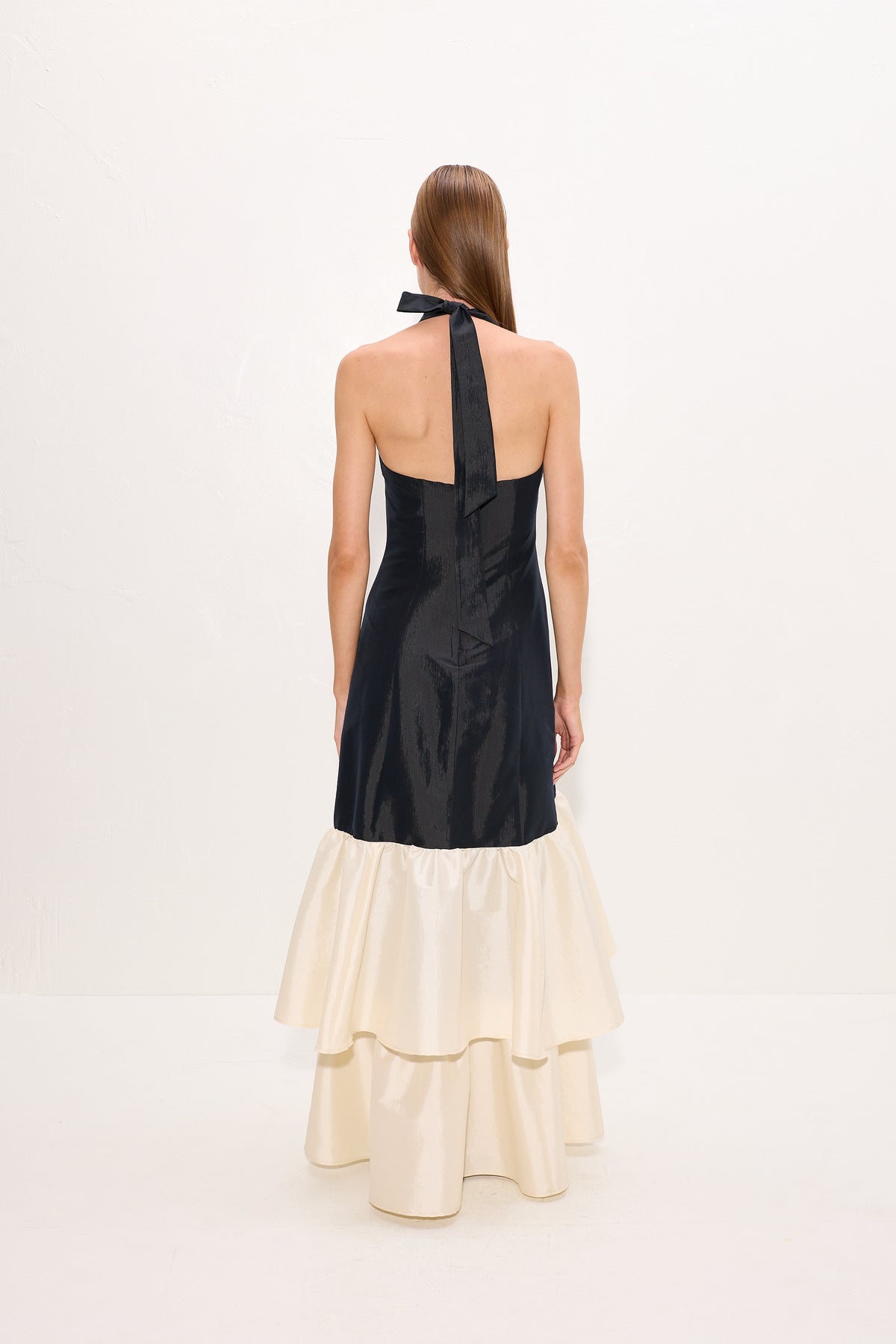 Magnolia Taffeta Halter Dress In Black/Bone