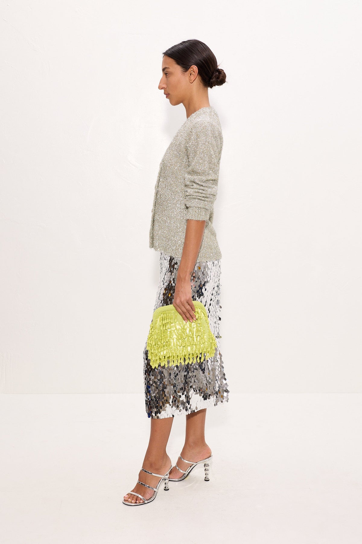 Briar Tinsel Knit Cardigan In Satellite Silver