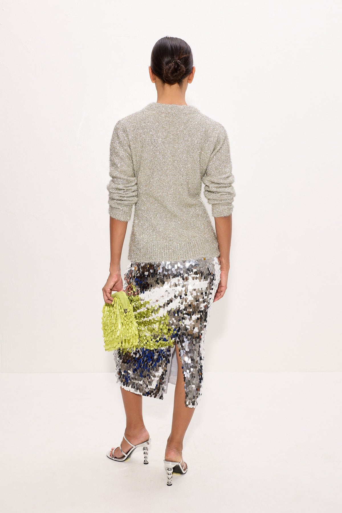 Briar Tinsel Knit Cardigan In Satellite Silver