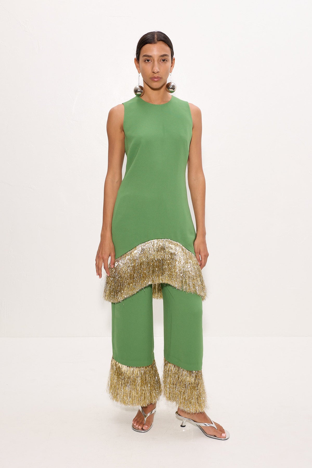 Nella Fringe Pant In Spruce Green