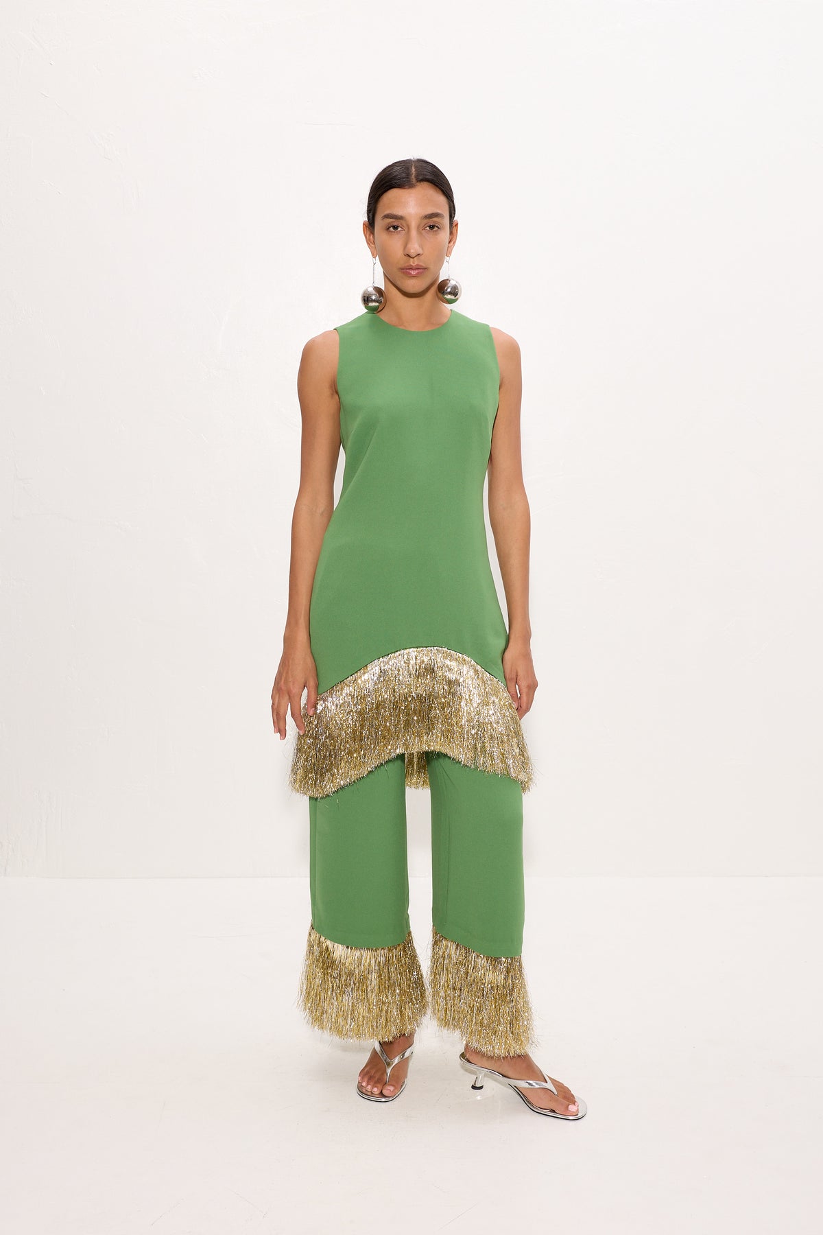 Bowie Fringe Mini Dress In Spruce Green
