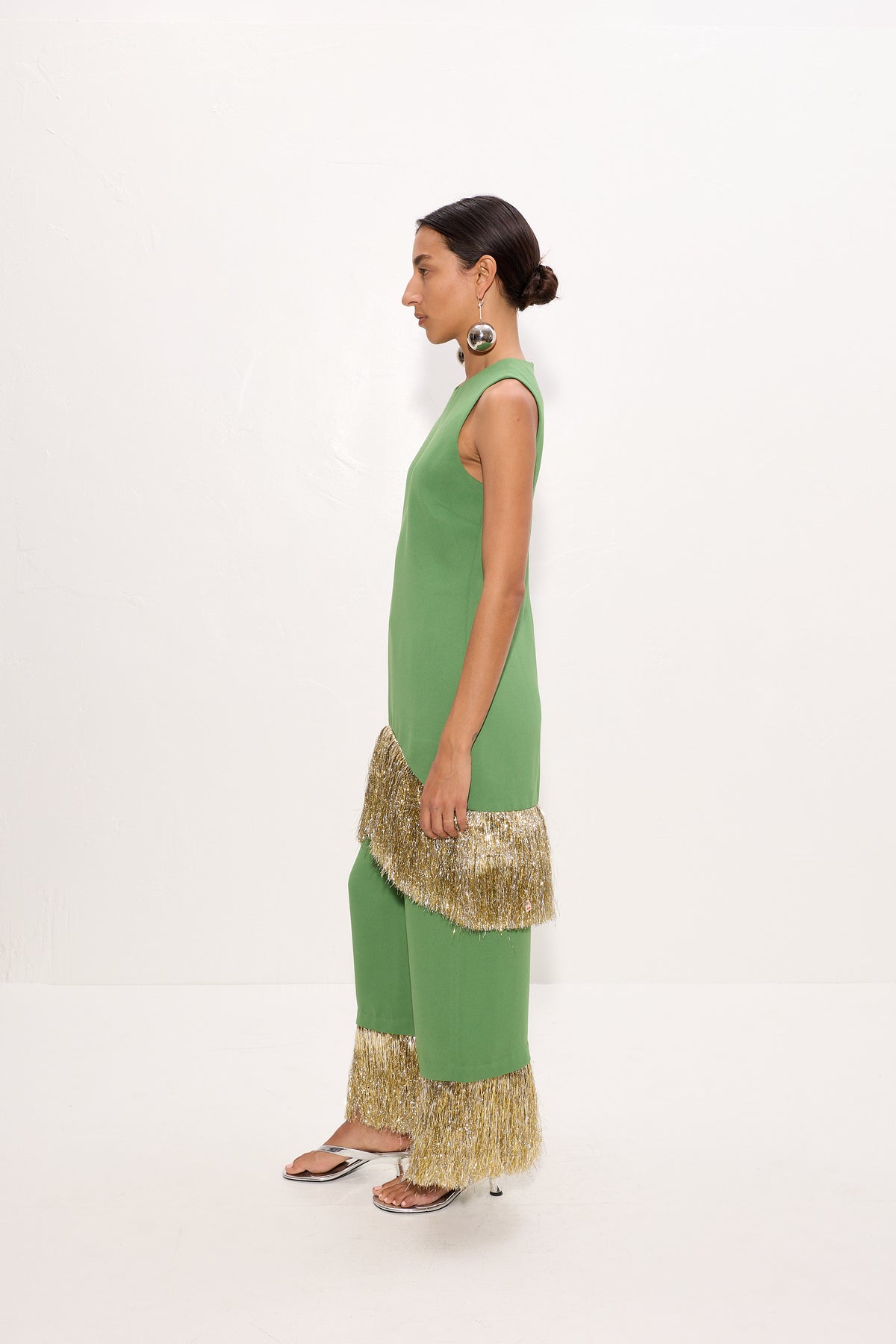 Nella Fringe Pant In Spruce Green