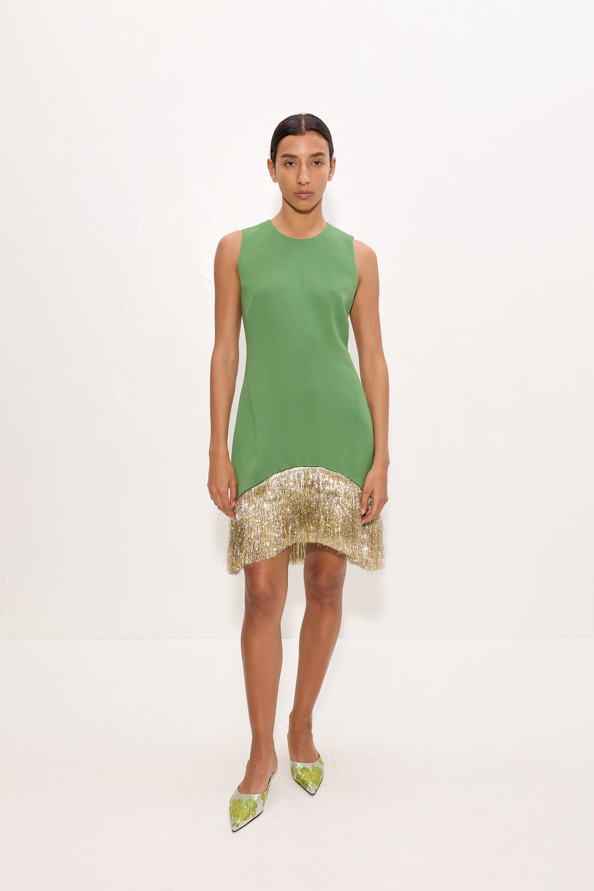 Bowie Fringe Mini Dress In Spruce Green