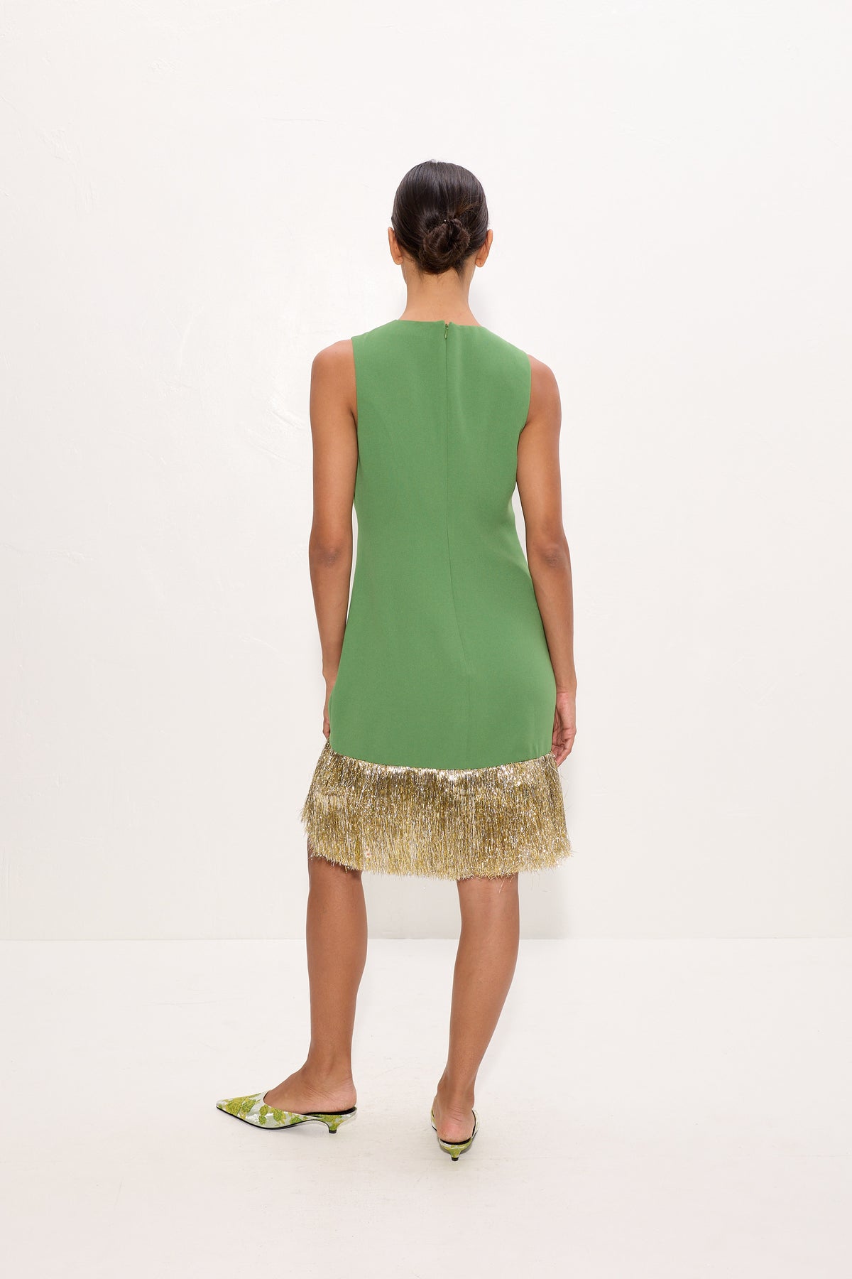 Bowie Fringe Mini Dress In Spruce Green