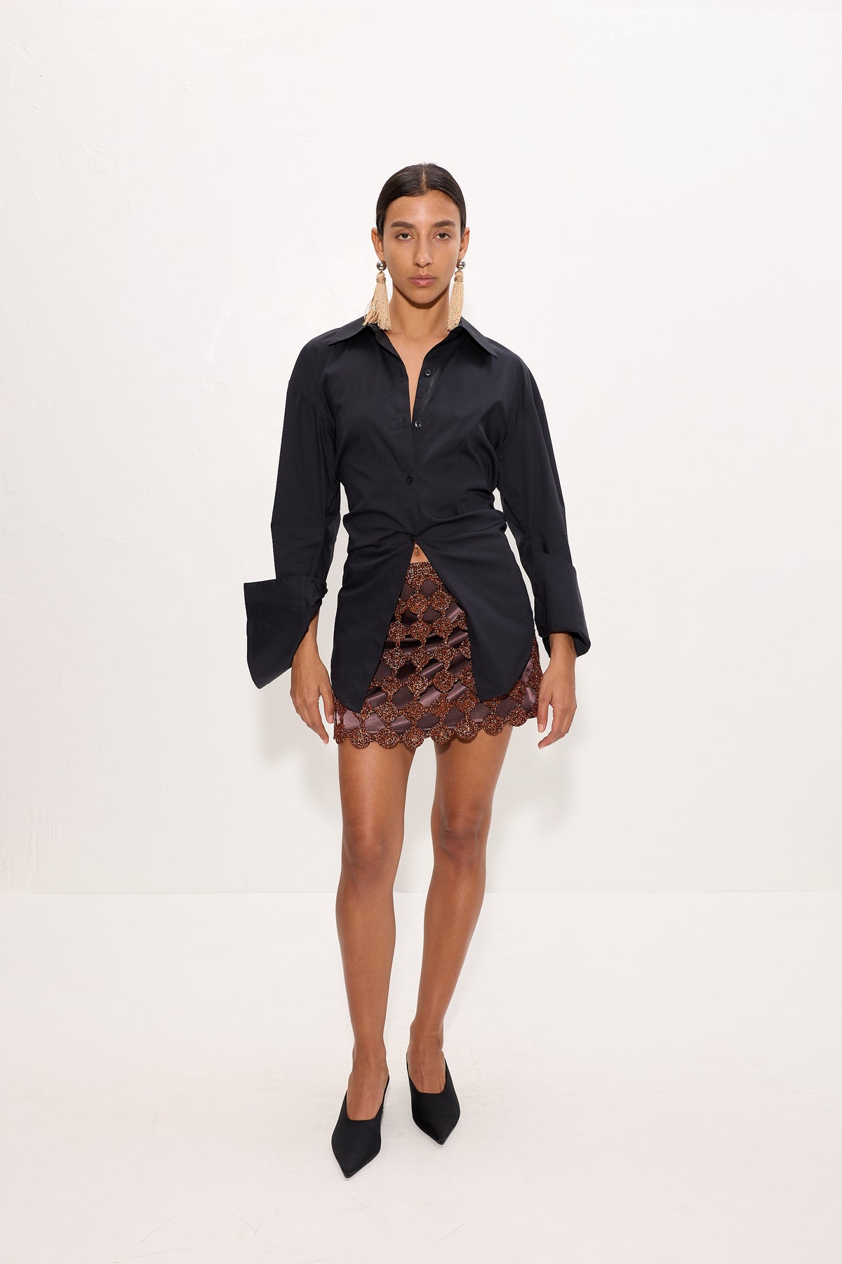 Zera Crochet Mini Skirt In Copper/Choco Brown