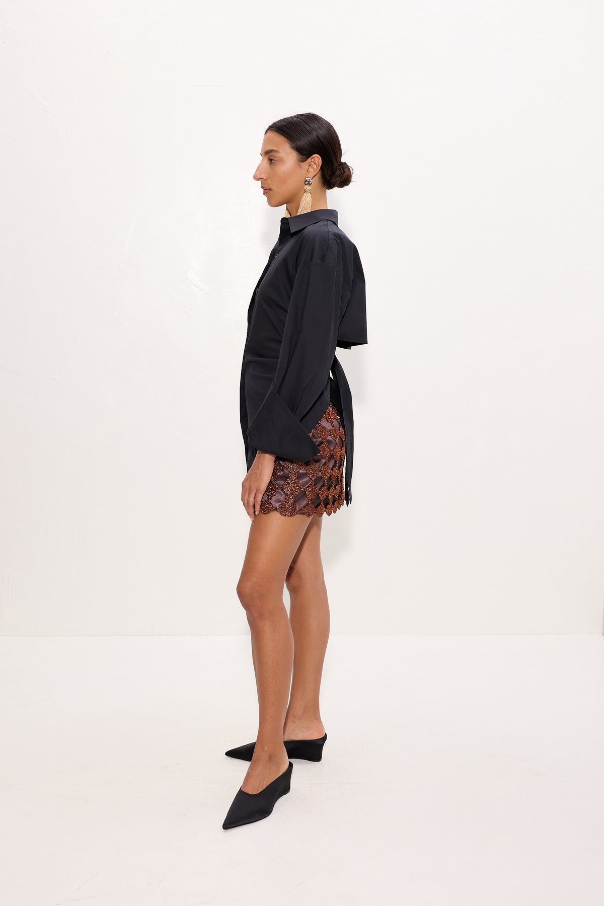 Zera Crochet Mini Skirt In Copper/Choco Brown