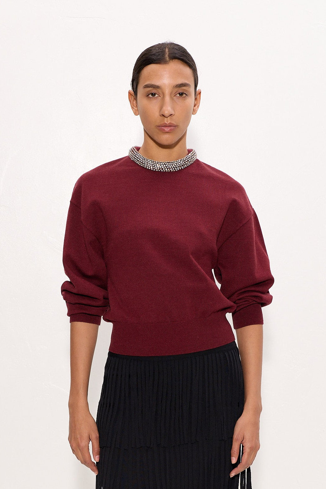 Lillian Embellished Sweater In Bordeaux