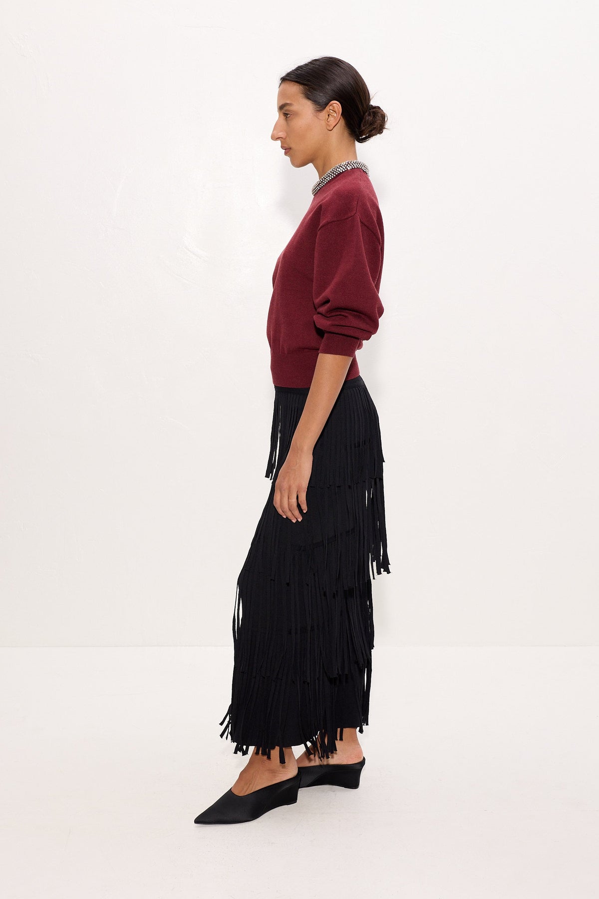 Lillian Embellished Sweater In Bordeaux