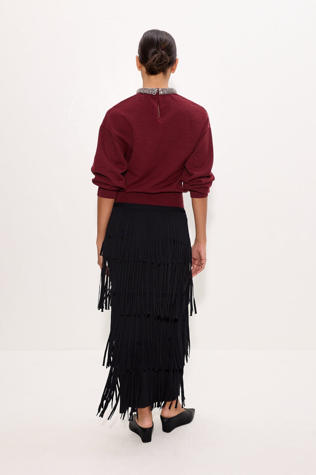 Lillian Embellished Sweater In Bordeaux