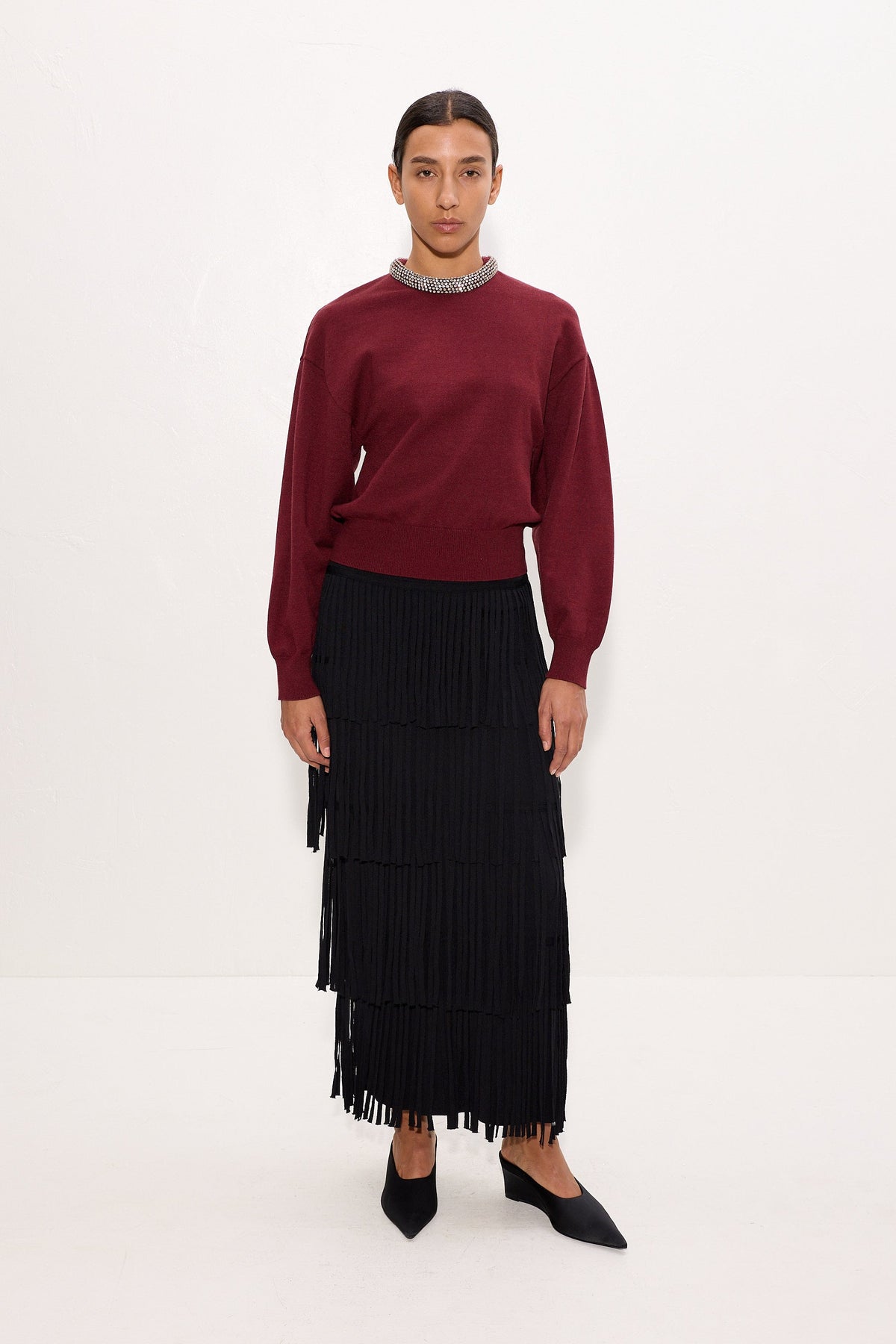 Lillian Embellished Sweater In Bordeaux