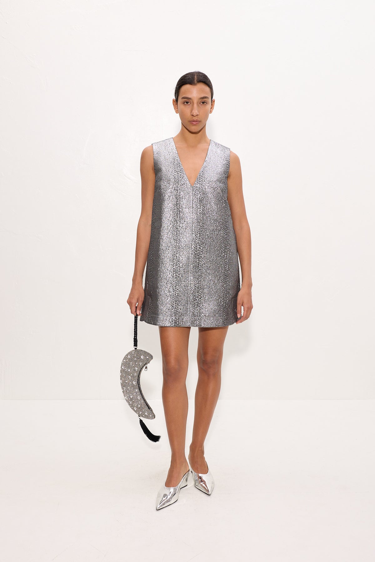 Fountain Metallic Mini Dress In Pewter