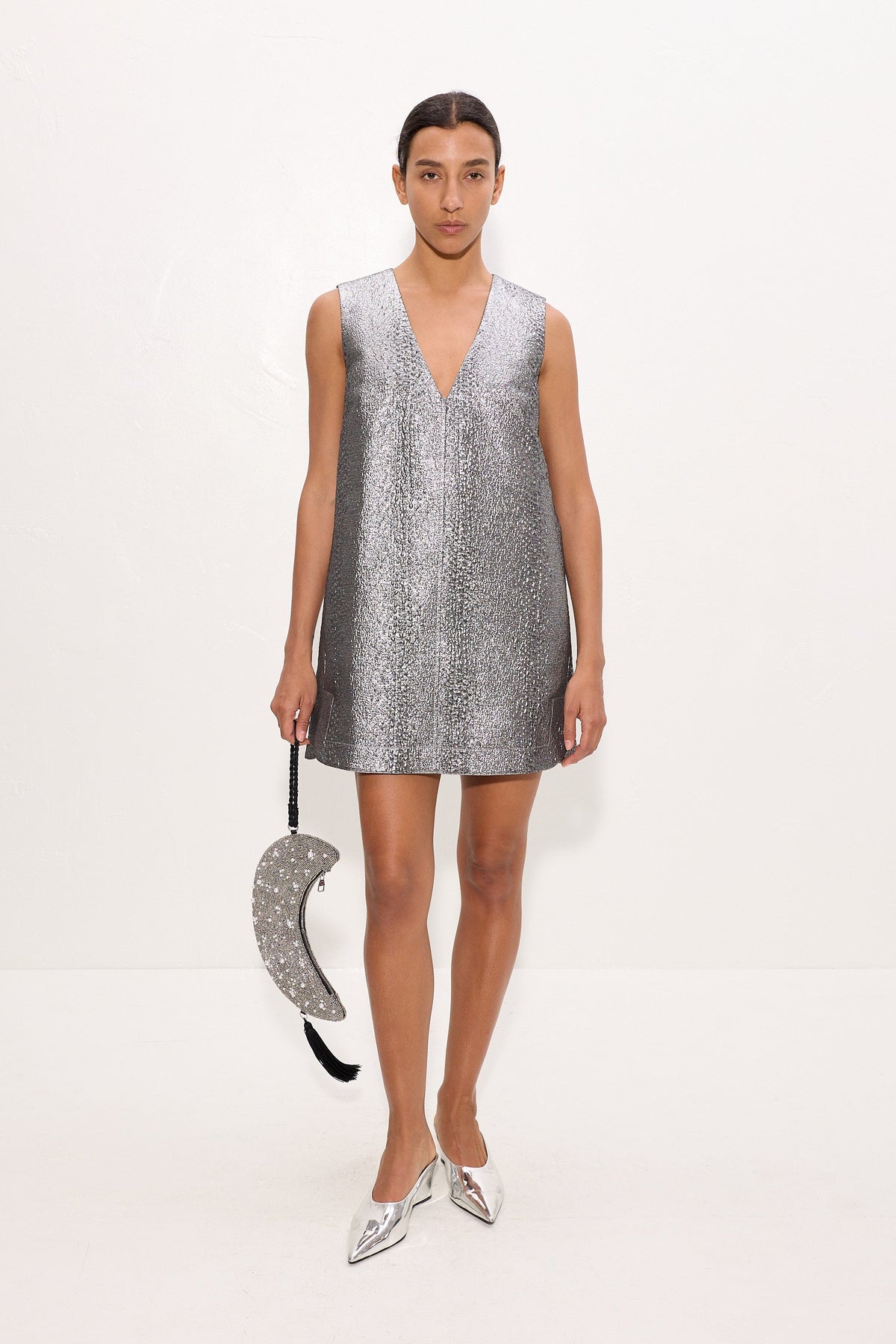 Fountain Metallic Mini Dress In Pewter