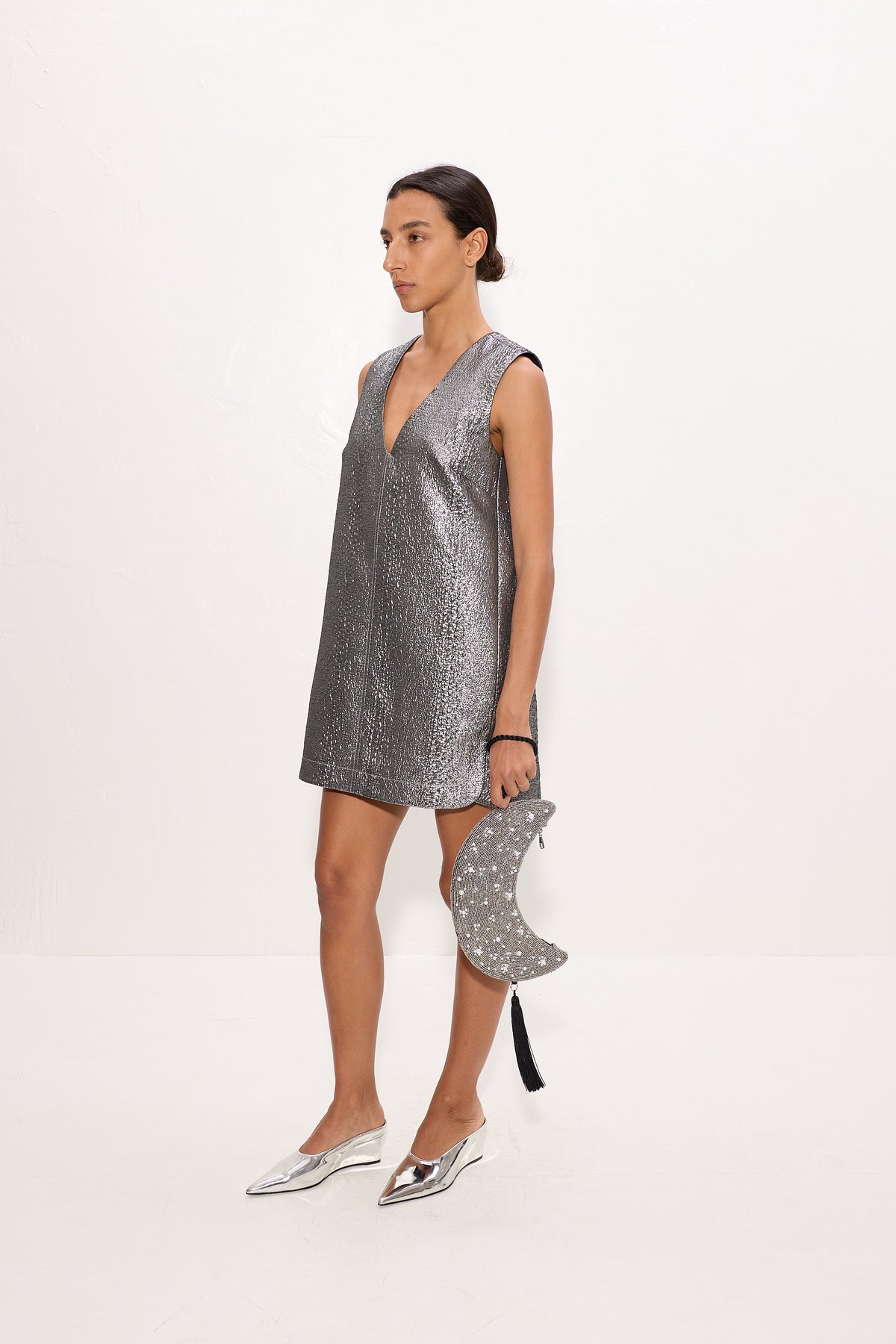 Fountain Metallic Mini Dress In Pewter