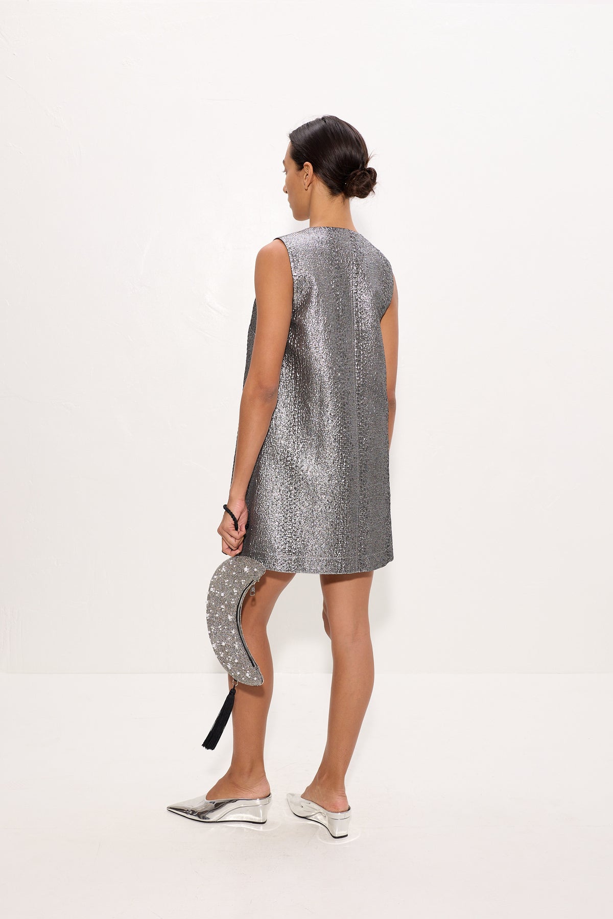 Fountain Metallic Mini Dress In Pewter