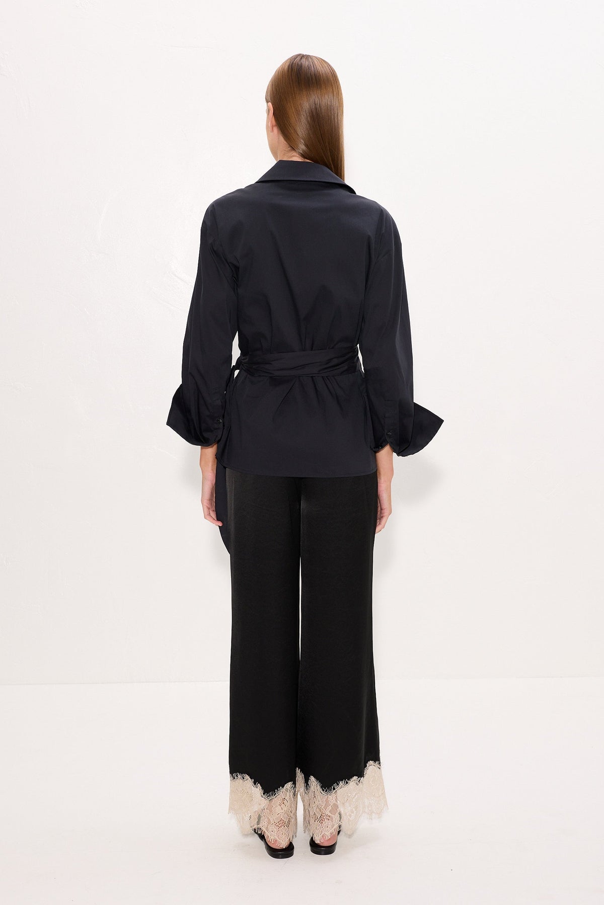 Nella Satin Lace Pant In Black/Bone