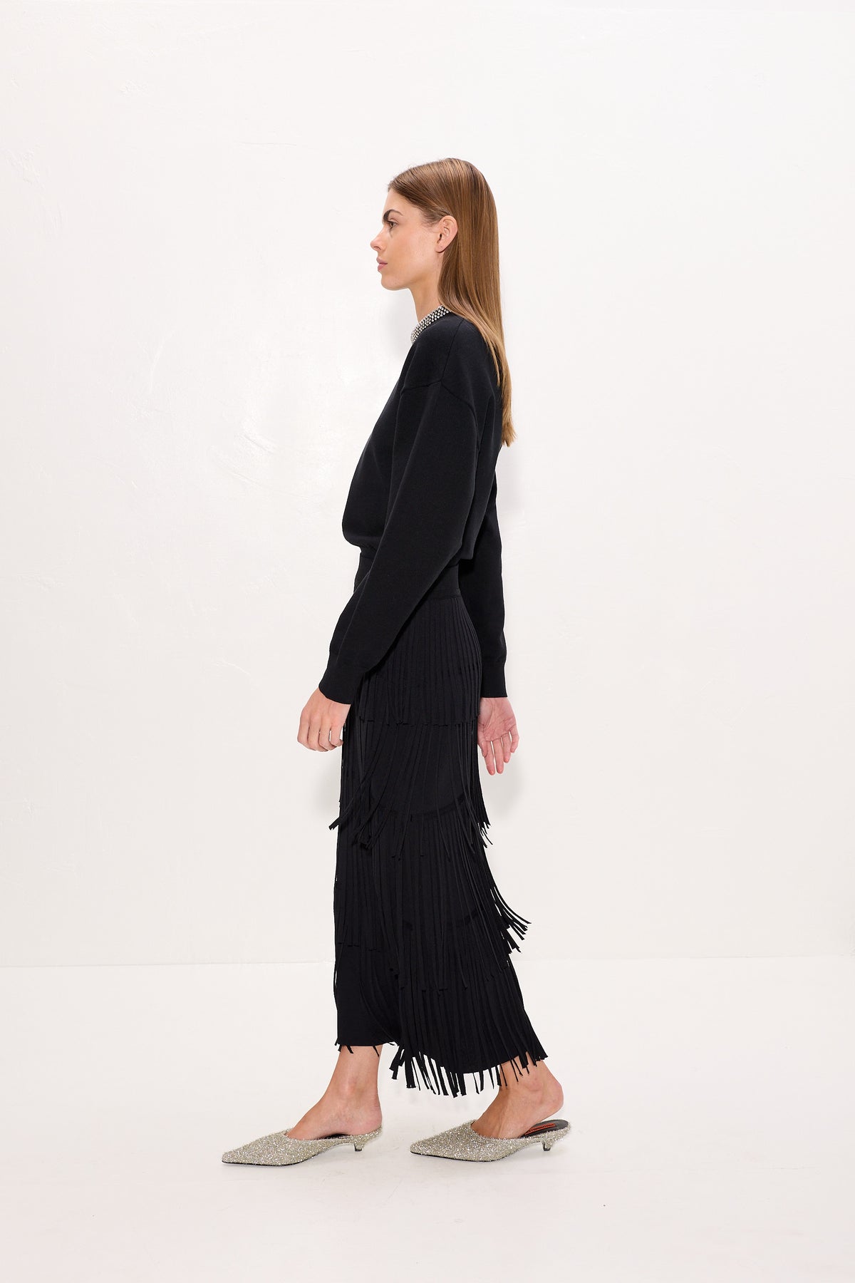 Za Za Knit Fringe Skirt In Black
