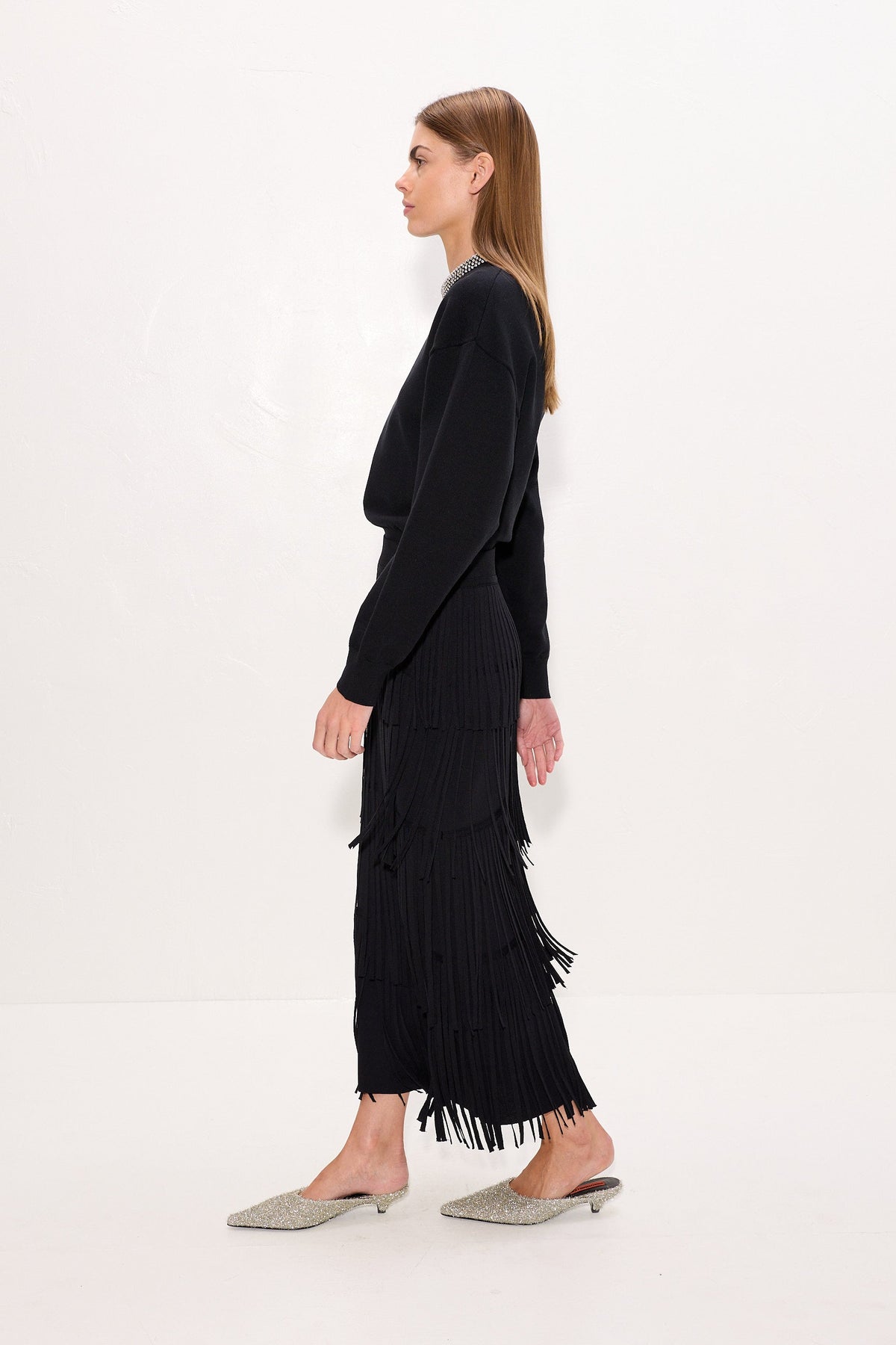 Za Za Knit Fringe Skirt In Black