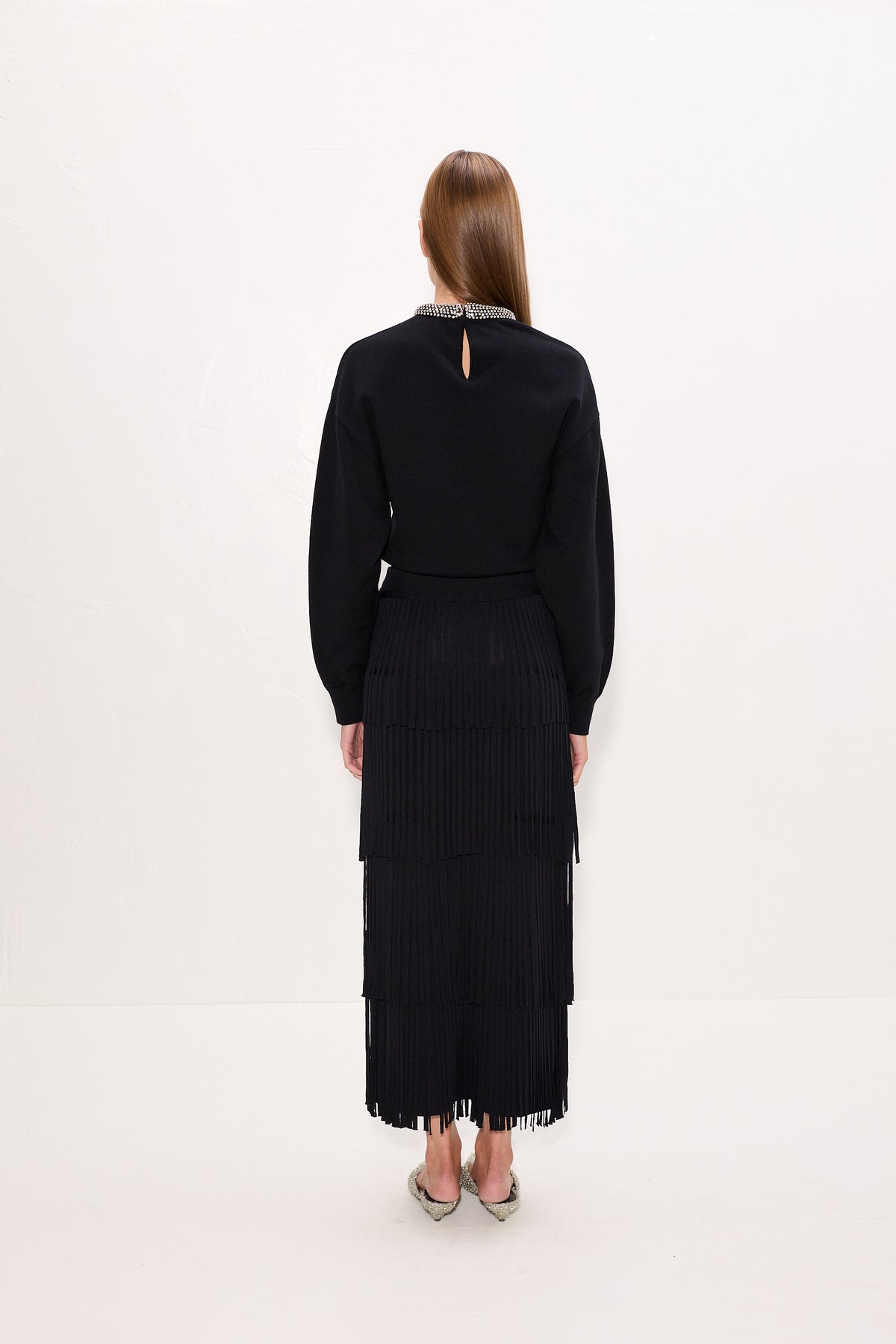 Za Za Knit Fringe Skirt In Black