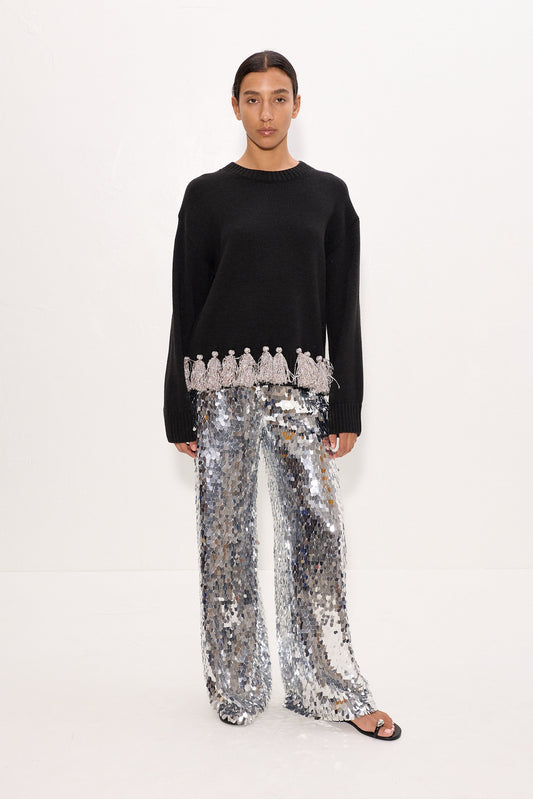 Nella Sequin Wide Leg Pant In Satellite Silver