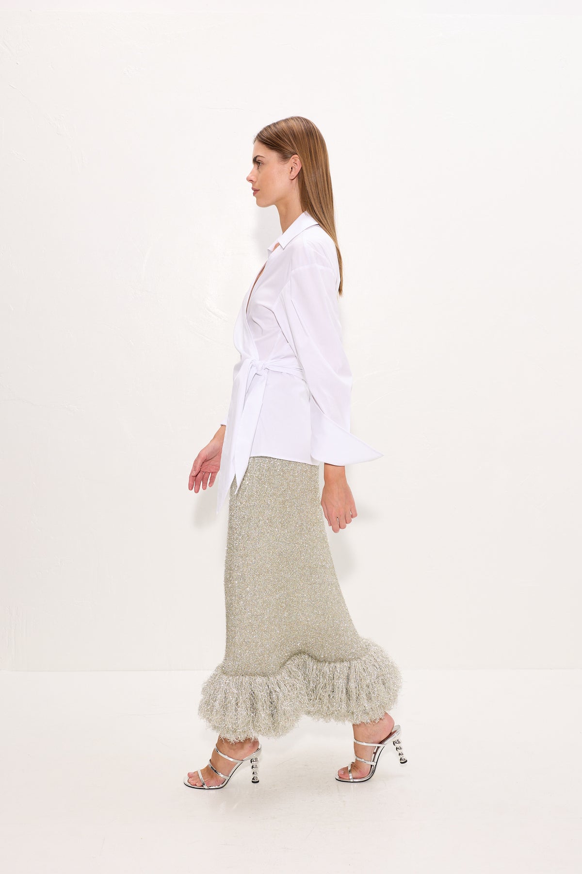 Brink Tinsel Knit Skirt In Satellite Silver