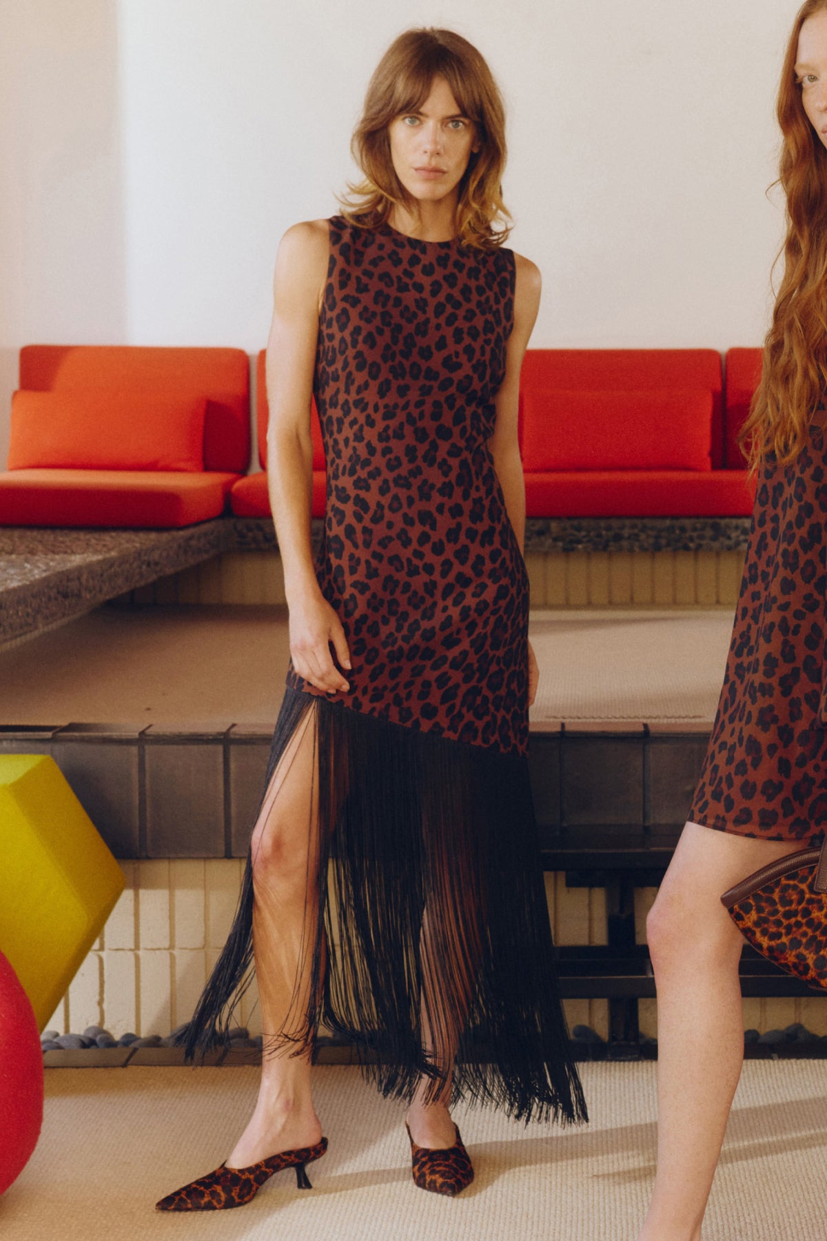 Casablanca Fringe Dress In Choco Brown Leopard