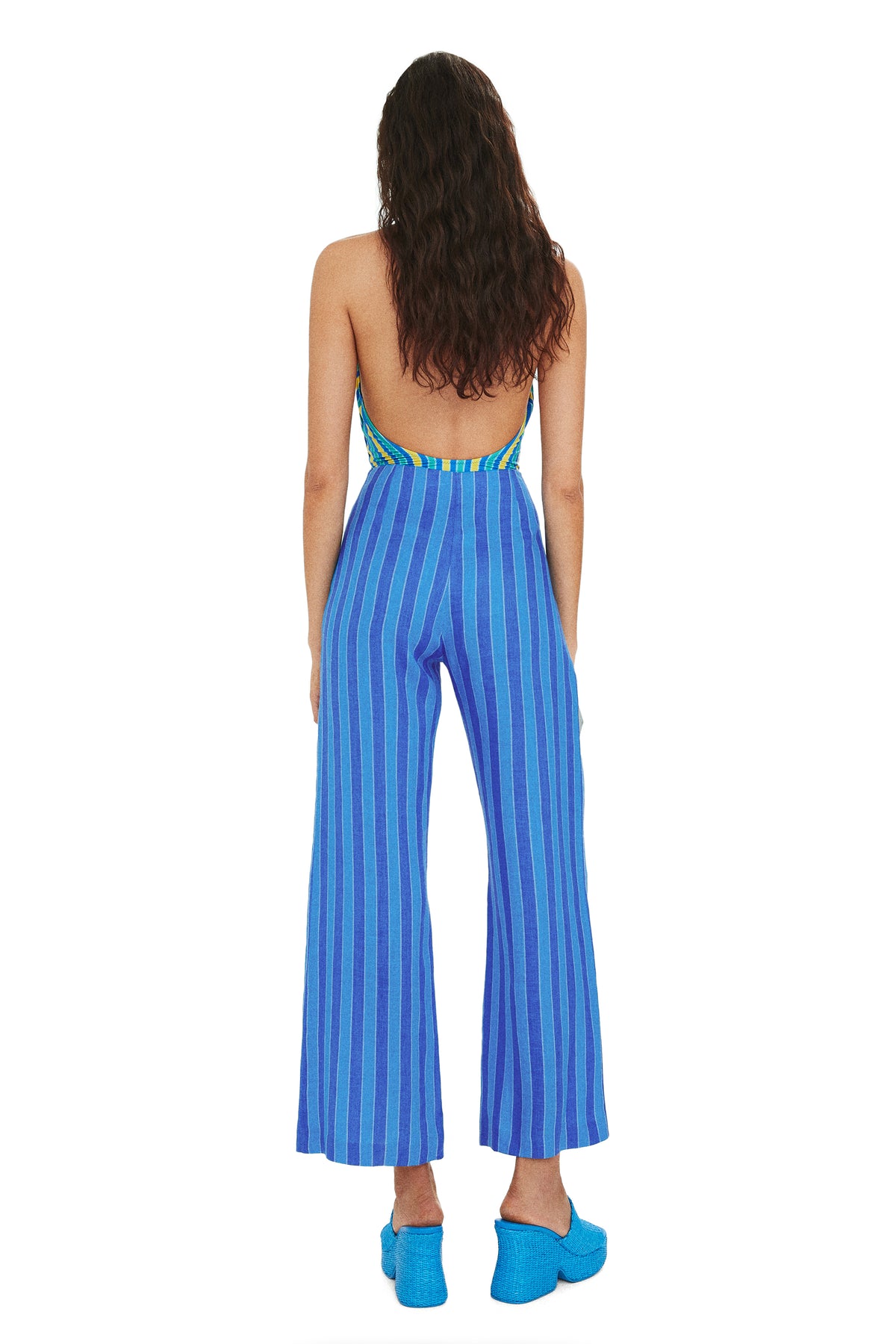 SM X MANGO Agua Trouser in Blue Stripe
