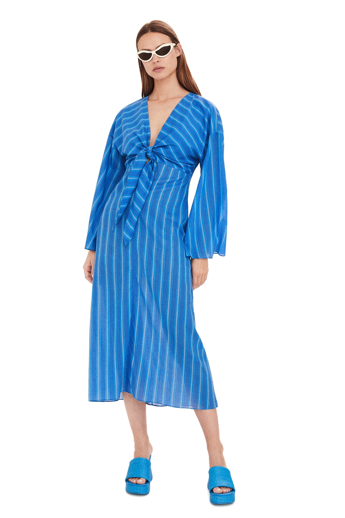 SM X MANGO Agua Dress in Blue Stripe