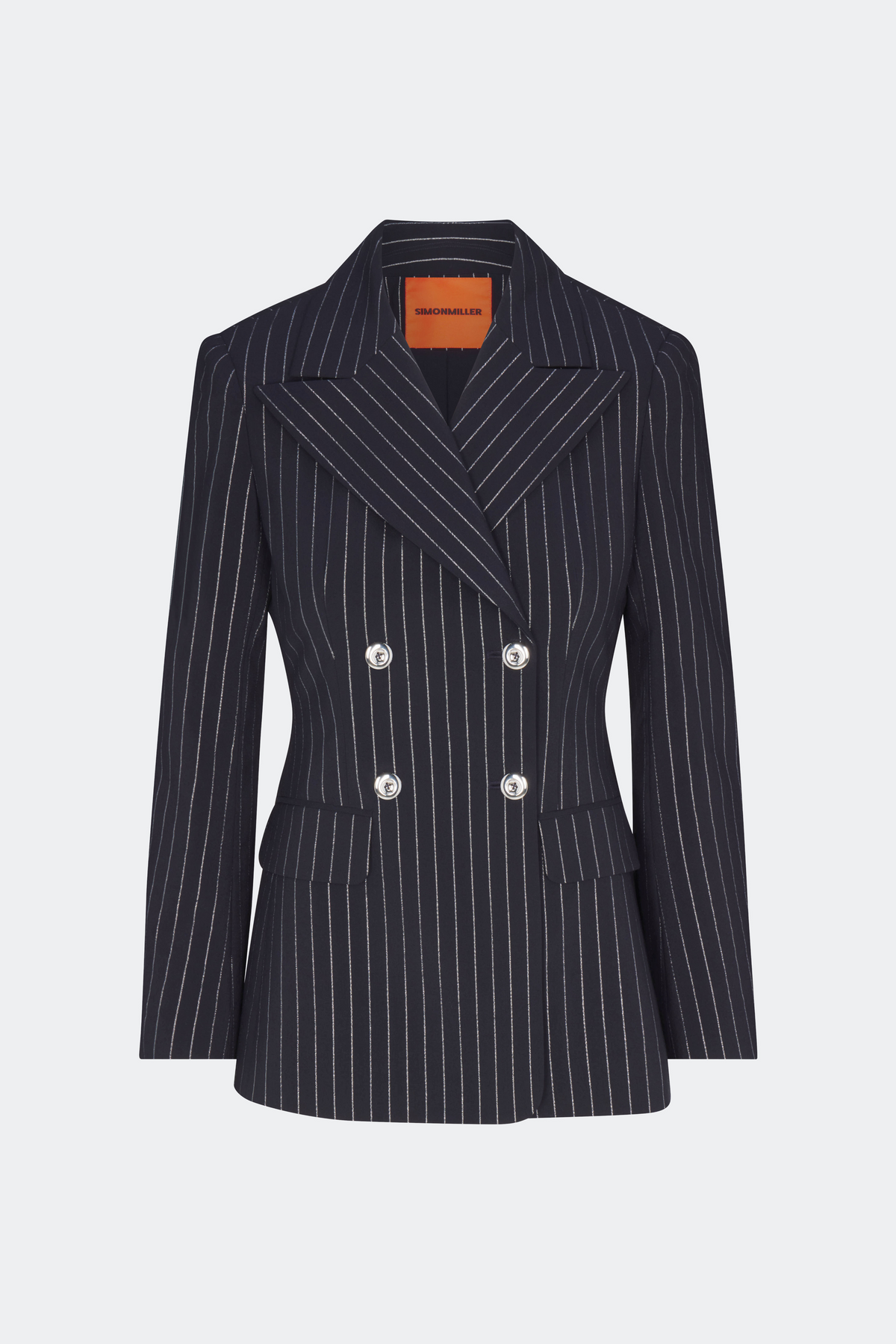 Anouk Pinstripe Blazer In Navy Metallic Pinstripe