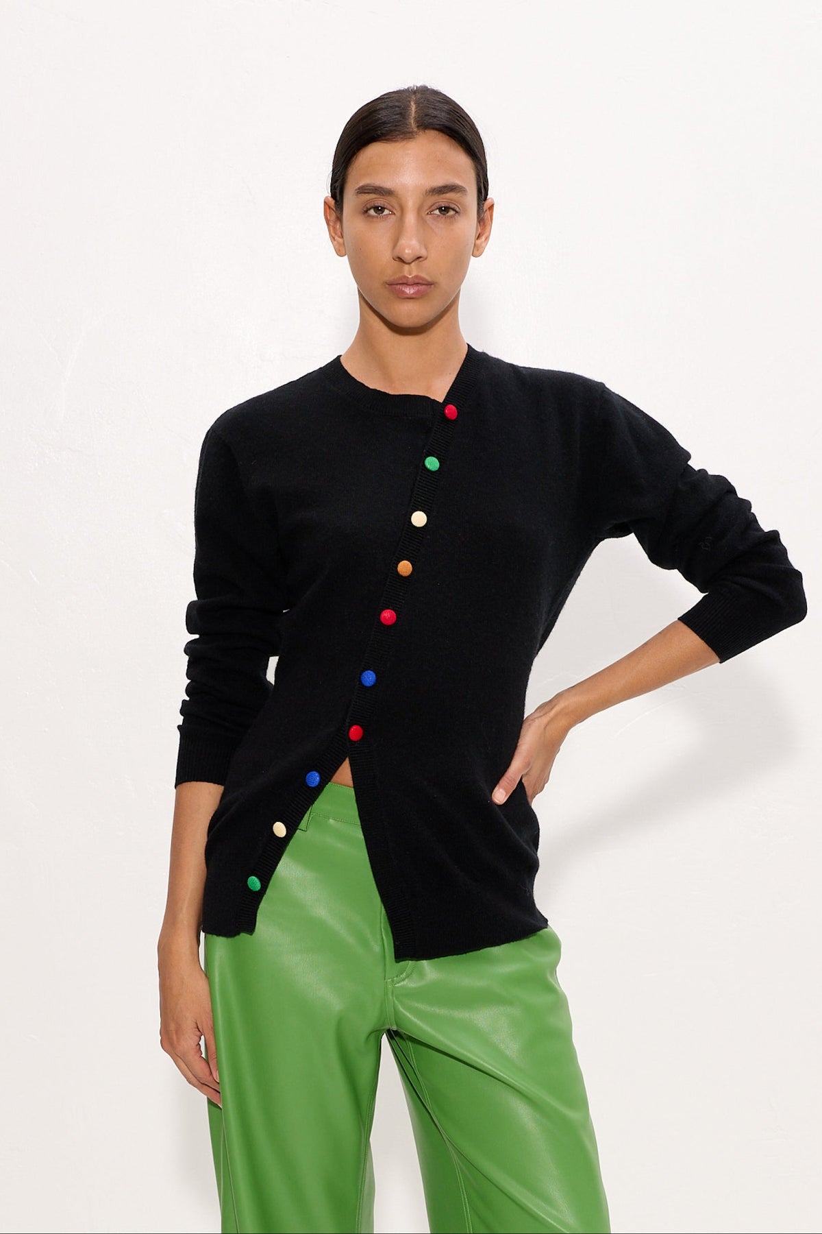 Ada Asymmetrical Cardigan In Black Multi