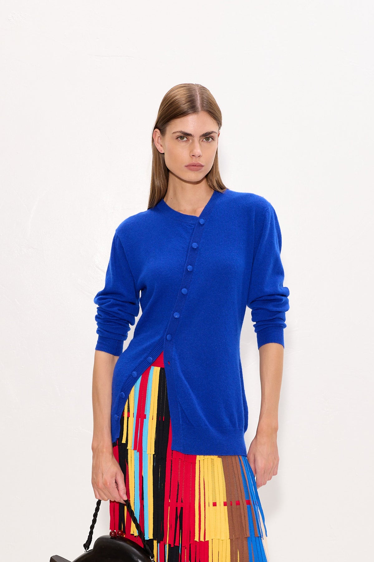 Ada Asymmetrical Cardigan In Cobalt