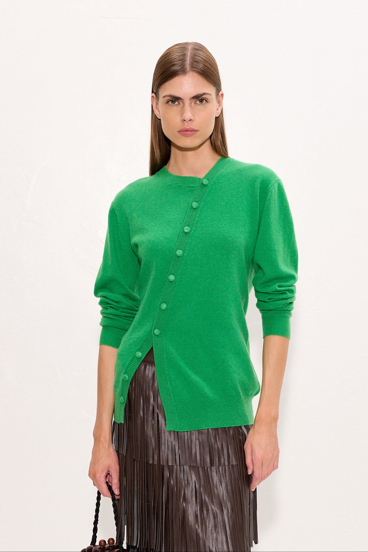 Ada Asymmetrical Cardigan In Grass Green