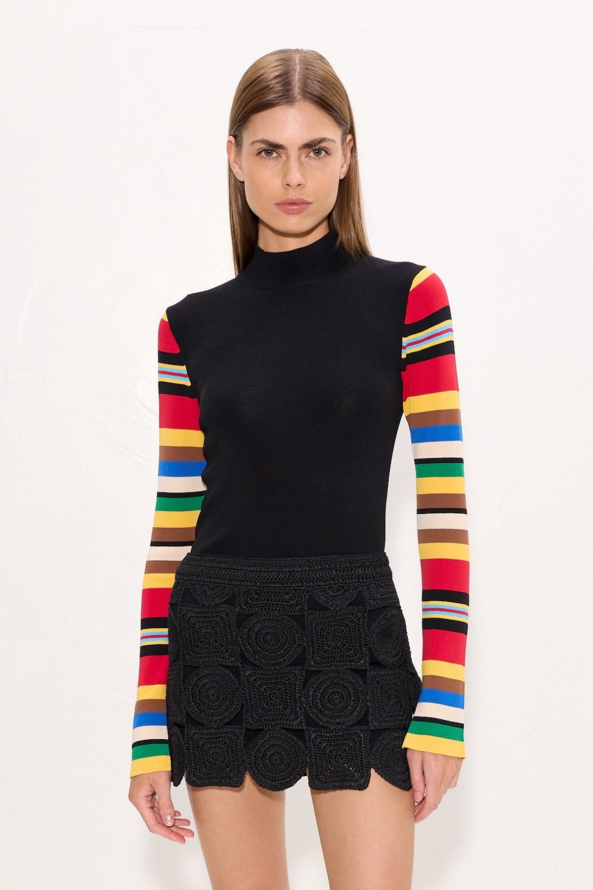 Adri Knit Top In Black/Multi Stripe