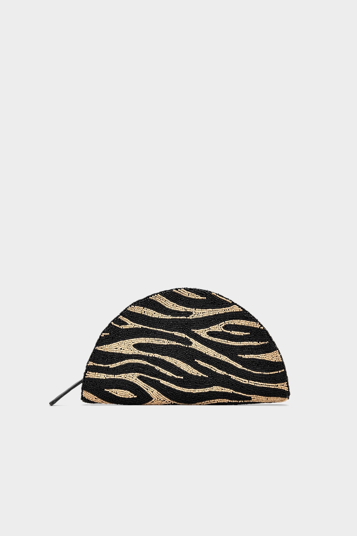 Beaded Lune Clutch In Brown Zebra