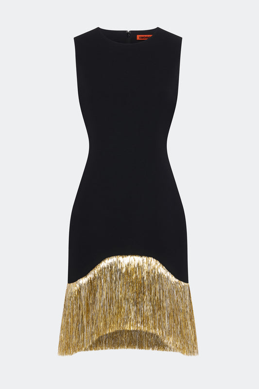 Bowie Fringe Mini Dress In Black Tinsel
