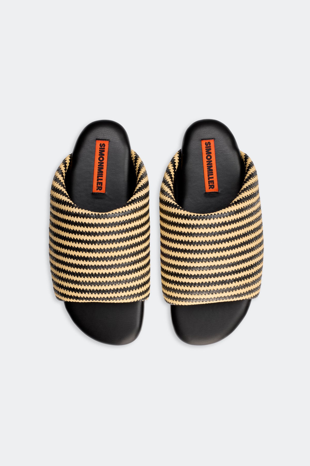 Stripe Raffia Bubble Slide in Black/White Micro Stripe