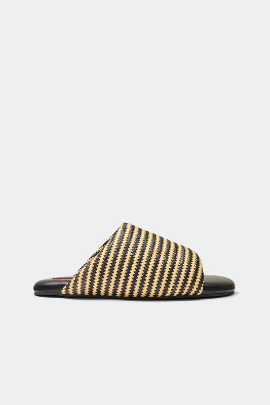 Stripe Raffia Bubble Slide in Black/White Micro Stripe