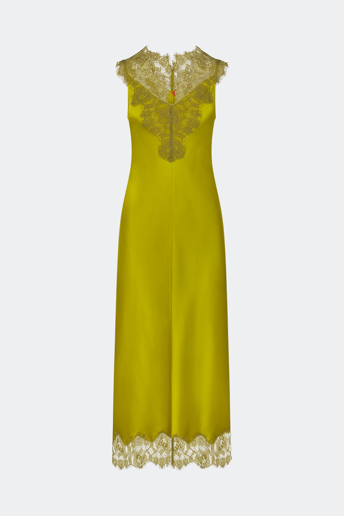 Bea Satin Lace Midi Dress In Chartreuse