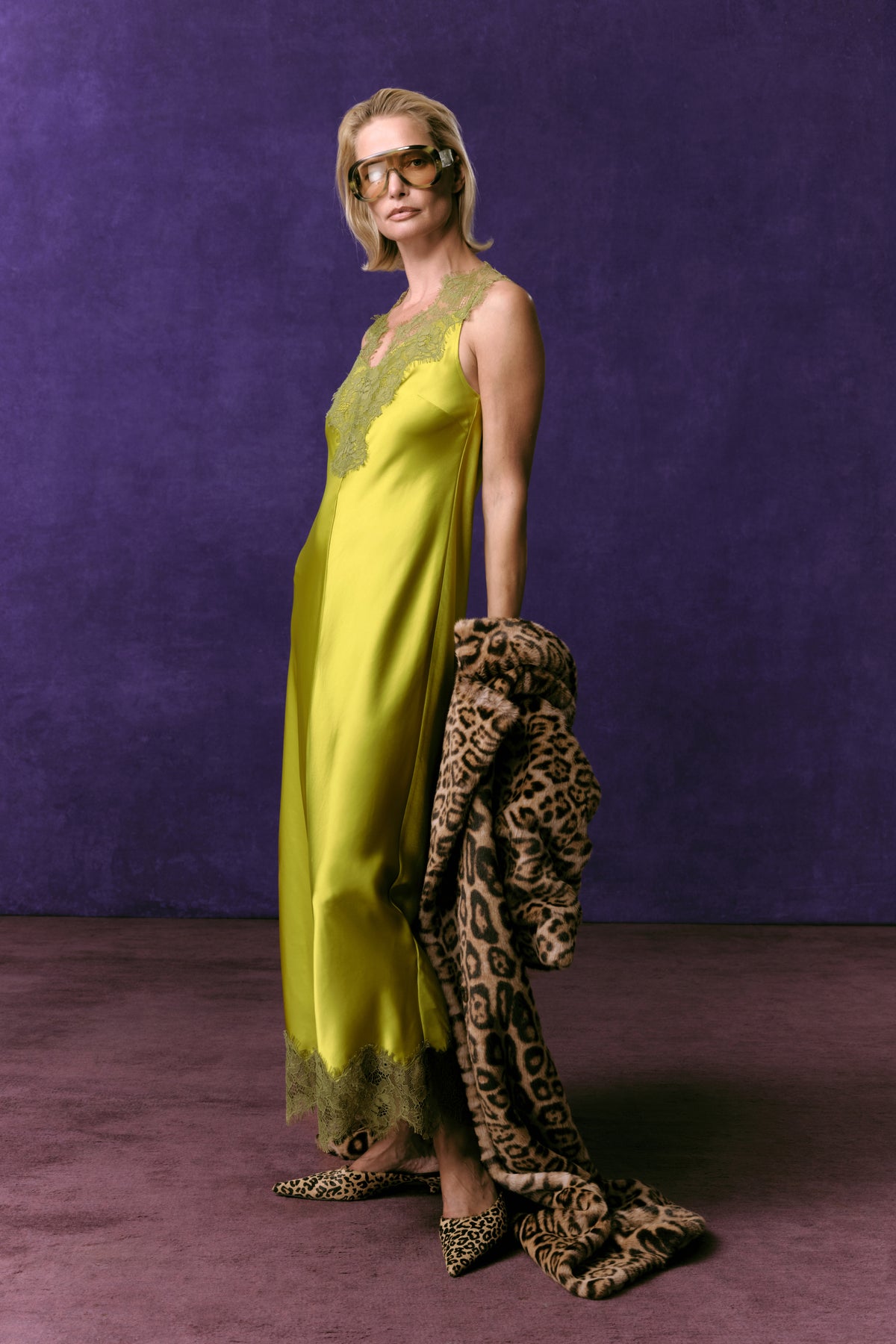 Bea Satin Lace Midi Dress In Chartreuse