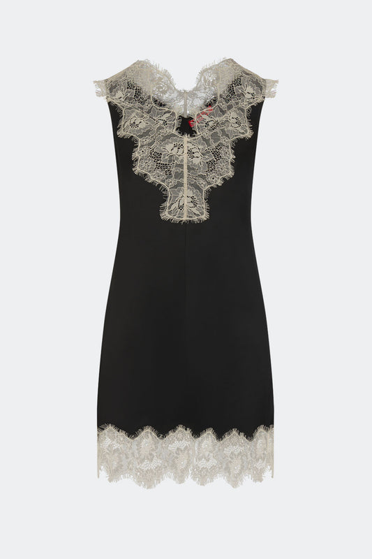 Bea Satin Lace Mini Dress In Black/Bone