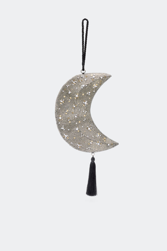 Beaded Crescent Wristlet In Black/Silver