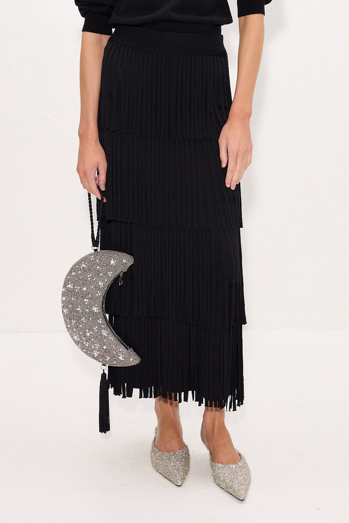 Beaded Crescent Wristlet In Black/Silver