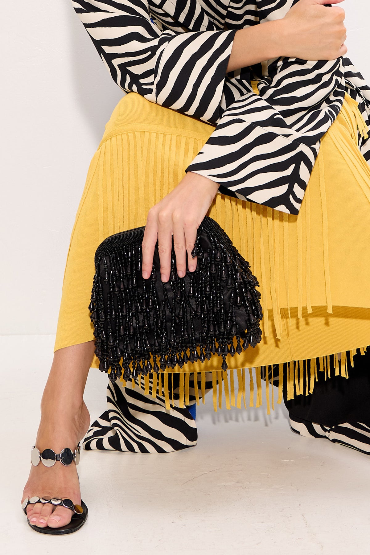 Beaded Drop Clutch In Black