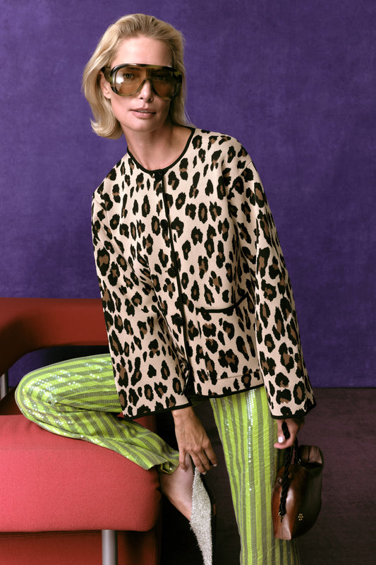 Beaux Knit Cardigan In Cheetah Scramble