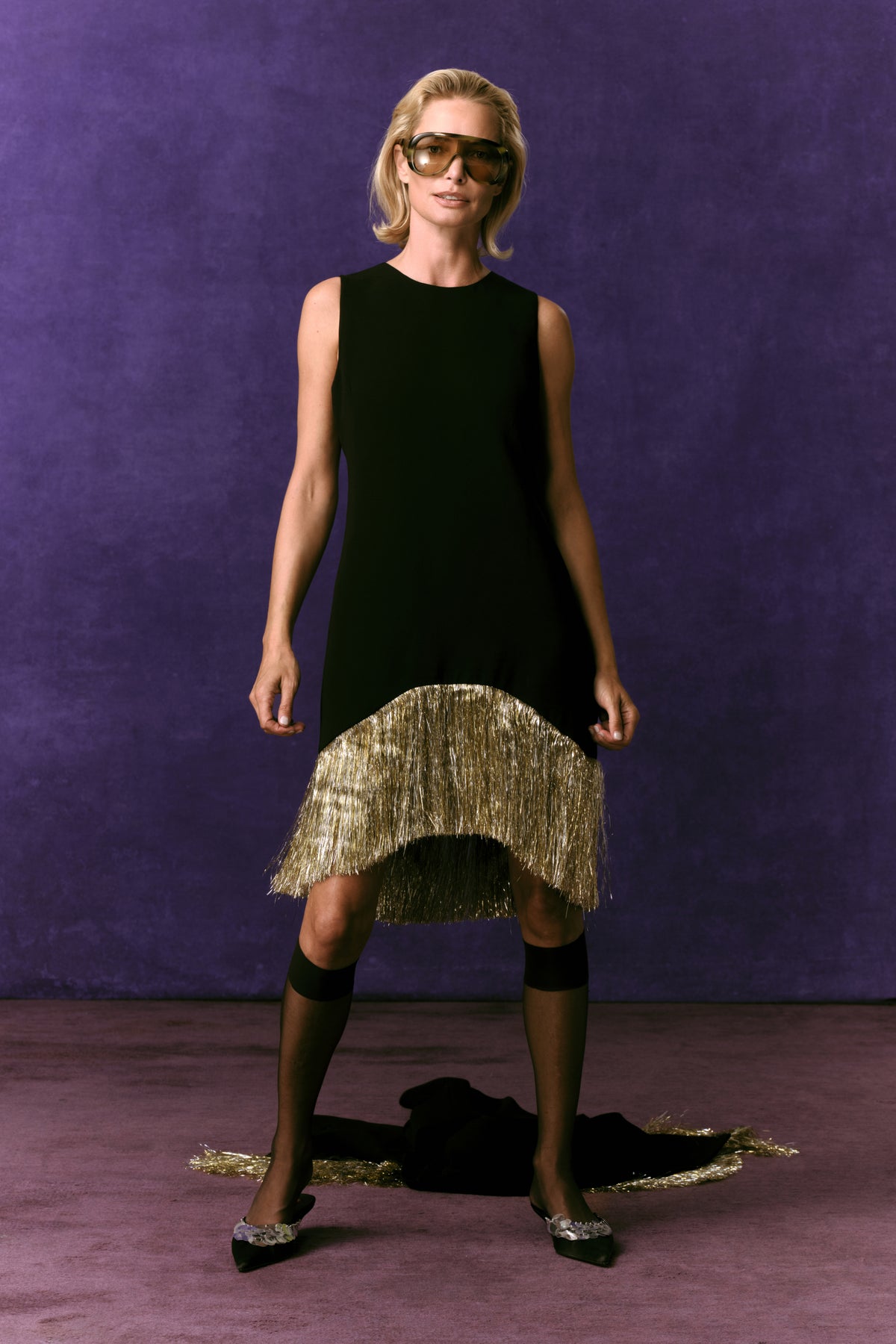 Bowie Fringe Mini Dress In Black Tinsel