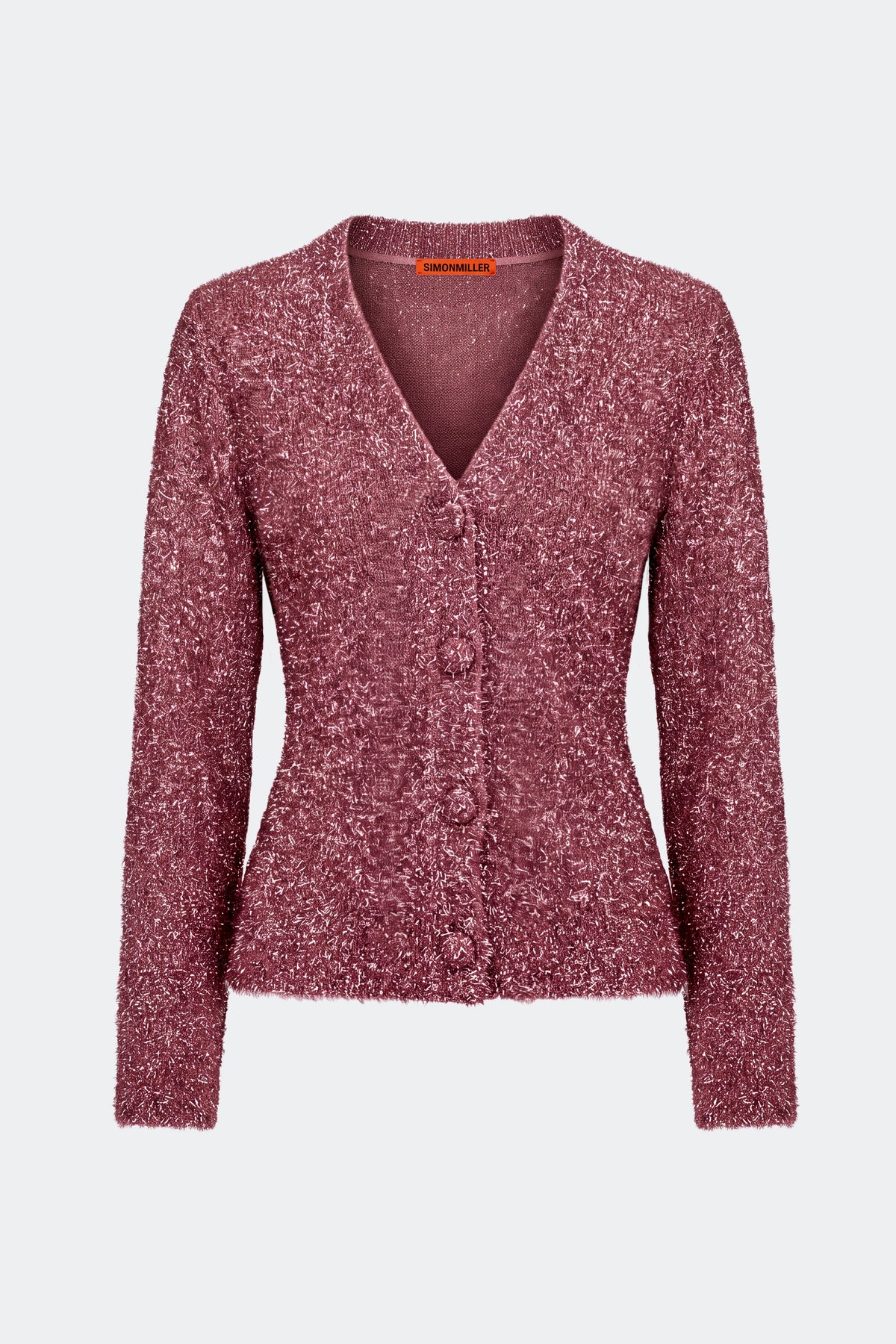 Briar Tinsel Knit Cardigan In Metallic Pink