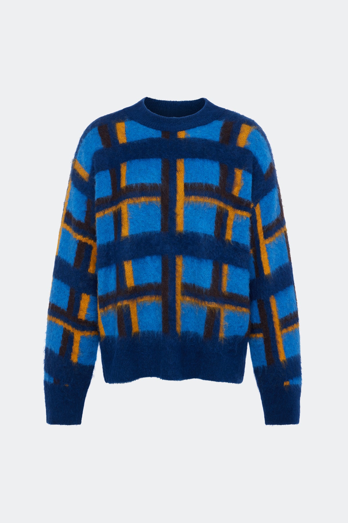 CALDER KNIT SWEATER IN TONAL BLUE PLAID