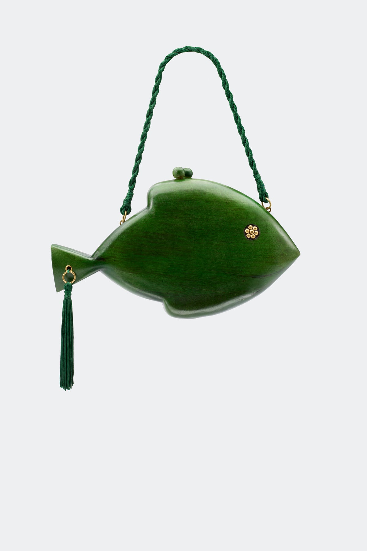 Carved Wooden Fish Clutch in Gummy Green