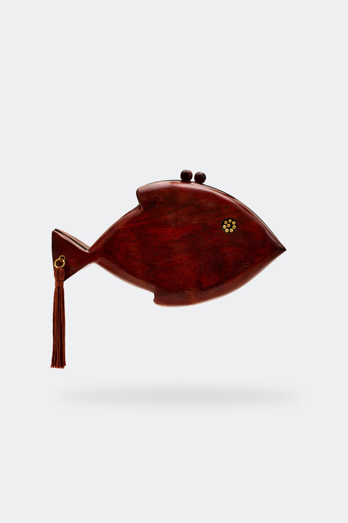 Carved Wooden Fish Clutch in Mahogany