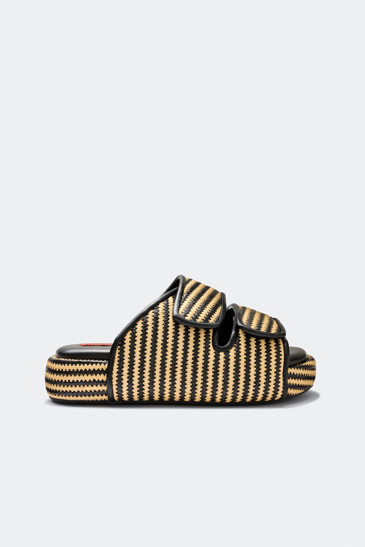 Stripe Raffia Cro Slide in Black/White Micro Stripe