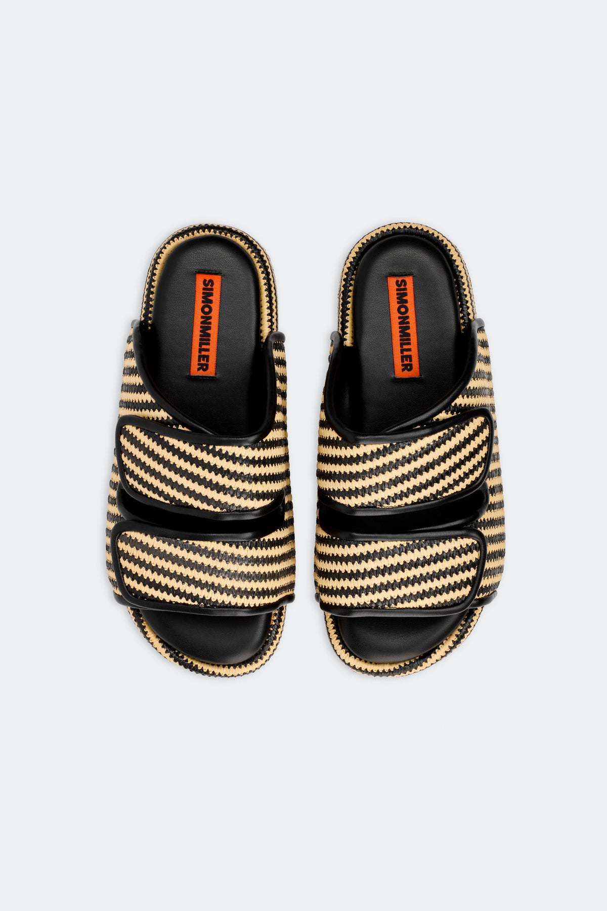 Stripe Raffia Cro Slide in Black/White Micro Stripe